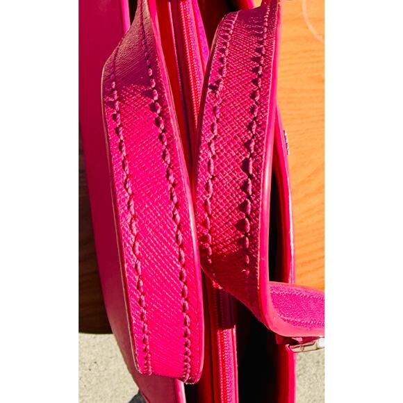 Tory Burch Pink Saffiano Leather Tote Bag Classic Shoulder Carry - Picture 10 of 13